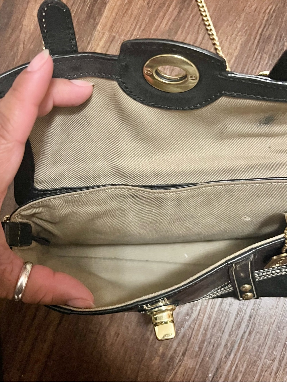 Coach Black Leather Crossbody with Gold-Tone Chain - Picture 5 of 10